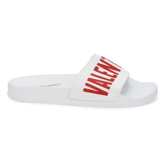 NWOT VALENTINO White Slides with Red Logo - Picture 1 of 5